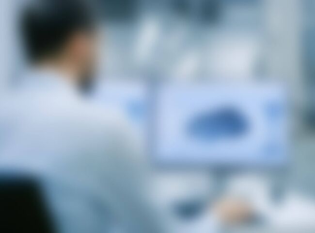 Mitarbeiter betrachtet ein 3D Modell auf seinem Computer